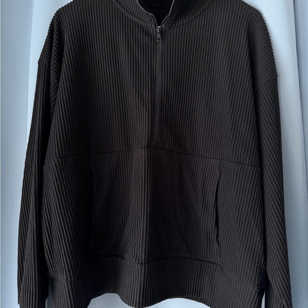 Ribbed Half Zip Sweatshirt Pullover Muse Hoodie (Black | M - L - XL)